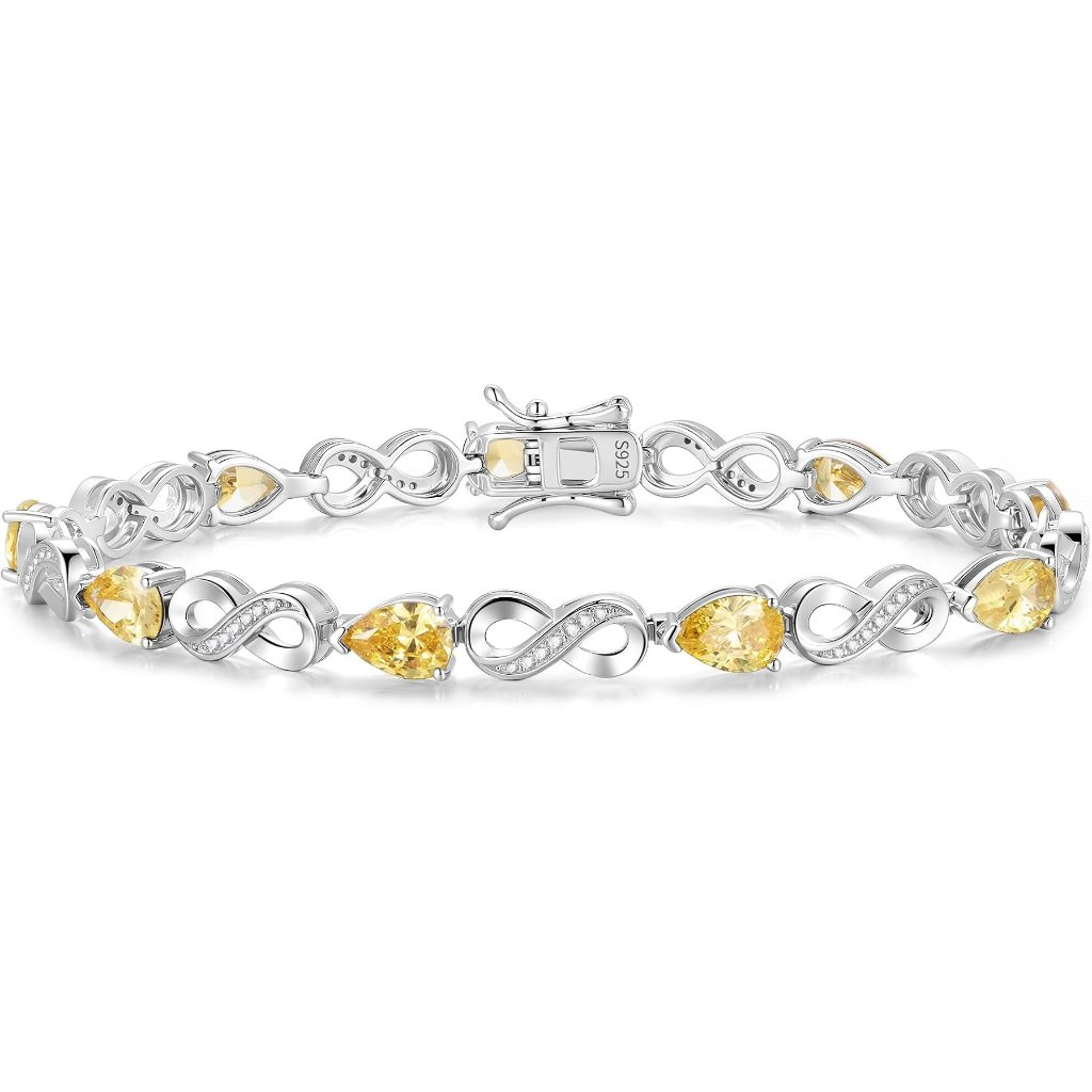 Infinity Birthstone Tennis Bracelet Silver Pear Shape Gemstone - Nov.-Citrine